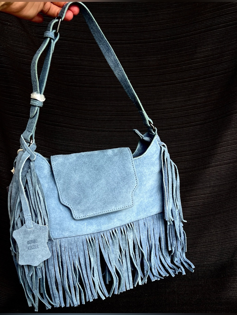 Haute Hippie Genuine Suede Fringe Shoulder bag Blue - Picture 10 of 11